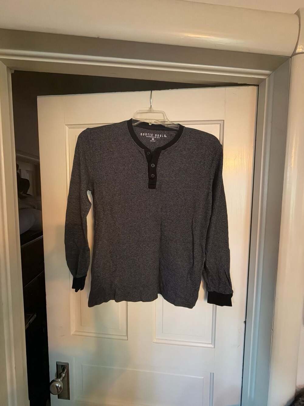 Rustic Souls Waffle Henley Size M Gray Long Sleeve Thermal Shirt